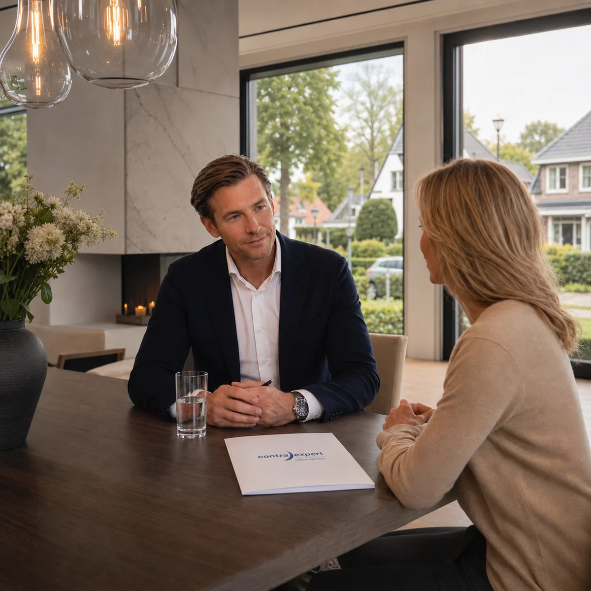 Contra-expert in gesprek met cliënt